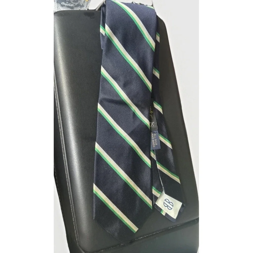 vintage Bill Blass Lyttons Chicago Silk Regimental Tie Navy Green FLAWED AS-IS